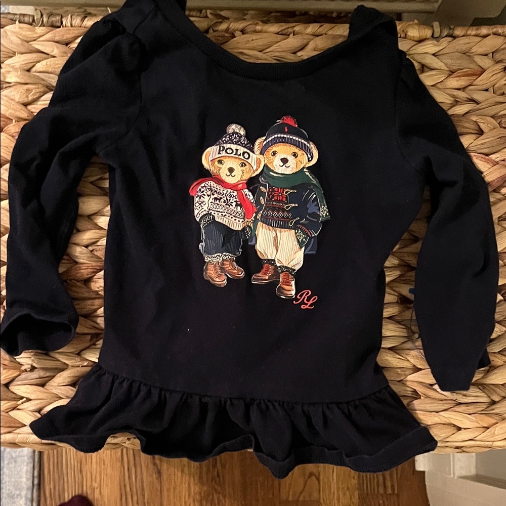 Polo by Ralph Lauren girls Navy Long Sleeve Shirt with Bear Design
